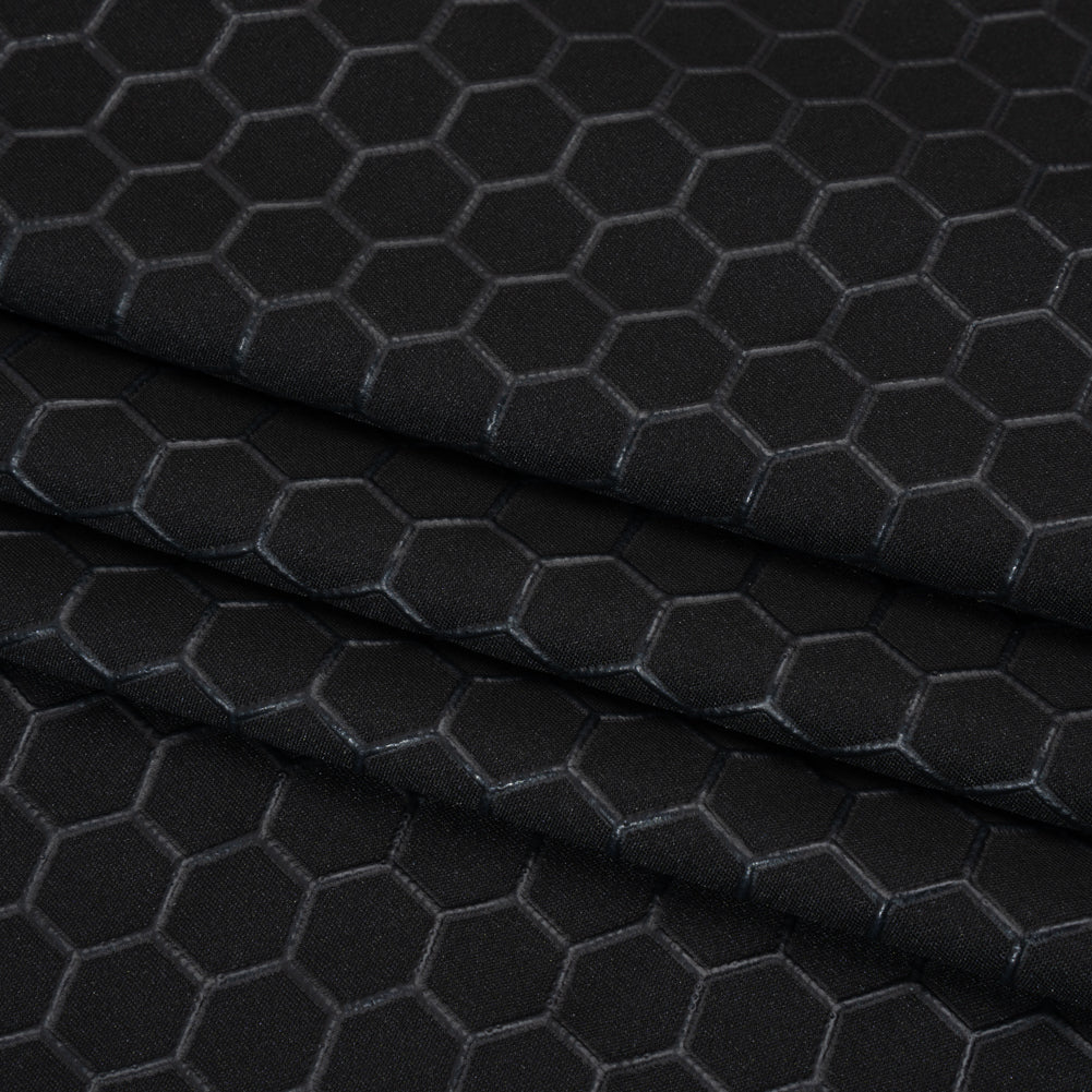 Yaya Han Stretch Polyester Interlock Knit with Puff Print - Black Honeycomb Hexagons - Cosplay Collection Yaya Han Stretch Polyester Interlock Knit with Puff Print - Black Honeycomb Hexagons - Cosplay Collection