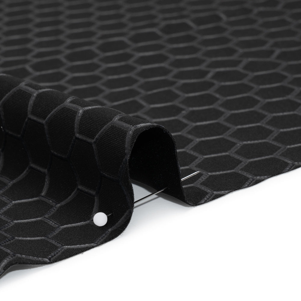Yaya Han Stretch Polyester Interlock Knit with Puff Print - Black Honeycomb Hexagons - Cosplay Collection Yaya Han Stretch Polyester Interlock Knit with Puff Print - Black Honeycomb Hexagons - Cosplay Collection