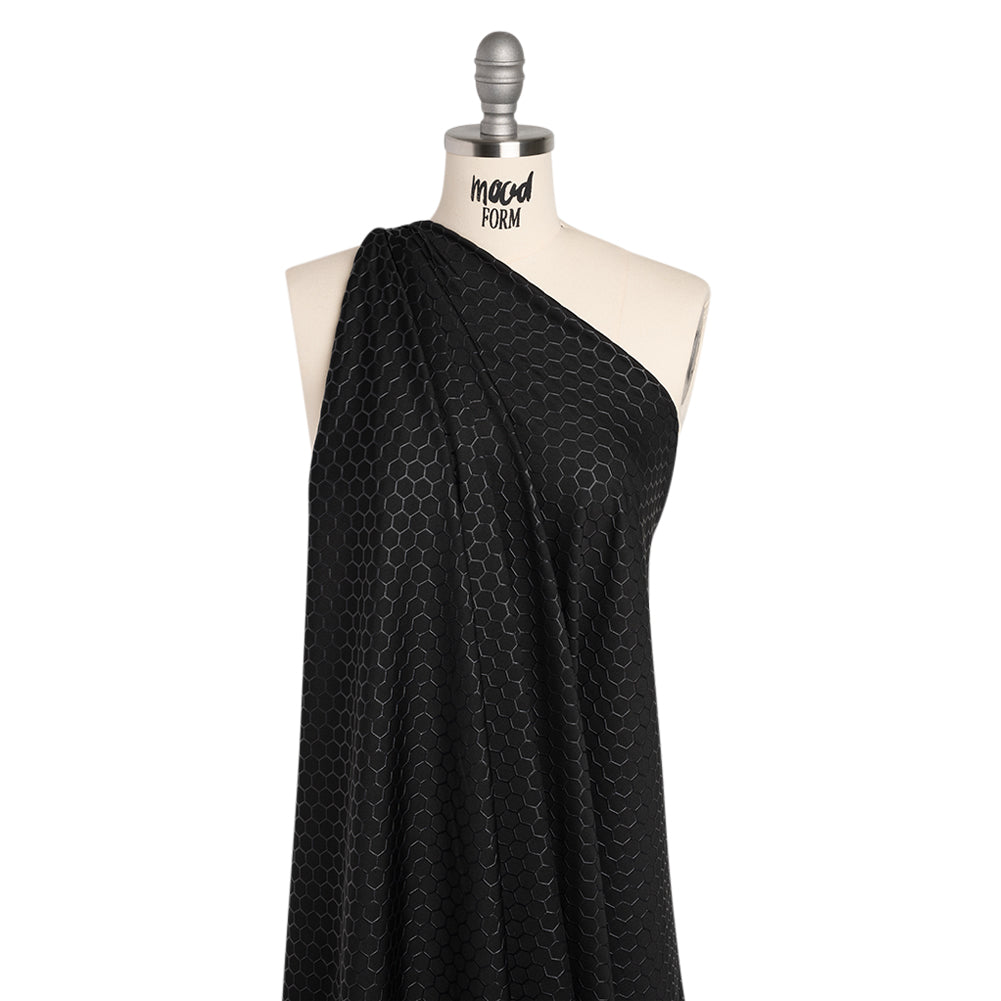 Yaya Han Stretch Polyester Interlock Knit with Puff Print - Black Honeycomb Hexagons - Cosplay Collection Yaya Han Stretch Polyester Interlock Knit with Puff Print - Black Honeycomb Hexagons - Cosplay Collection