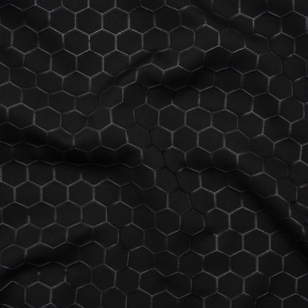 Yaya Han Stretch Polyester Interlock Knit with Puff Print - Black Honeycomb Hexagons - Cosplay Collection Yaya Han Stretch Polyester Interlock Knit with Puff Print - Black Honeycomb Hexagons - Cosplay Collection