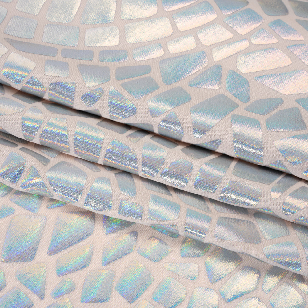 Yaya Han Holographic Foiled Stretch Spandex Polyester Jersey - Metallic Silver Iridescent Broken Glass Abstract - Cosplay Collection Yaya Han Holographic Foiled Stretch Spandex Polyester Jersey - Metallic Silver Iridescent Broken Glass Abstract - Cosplay Collection