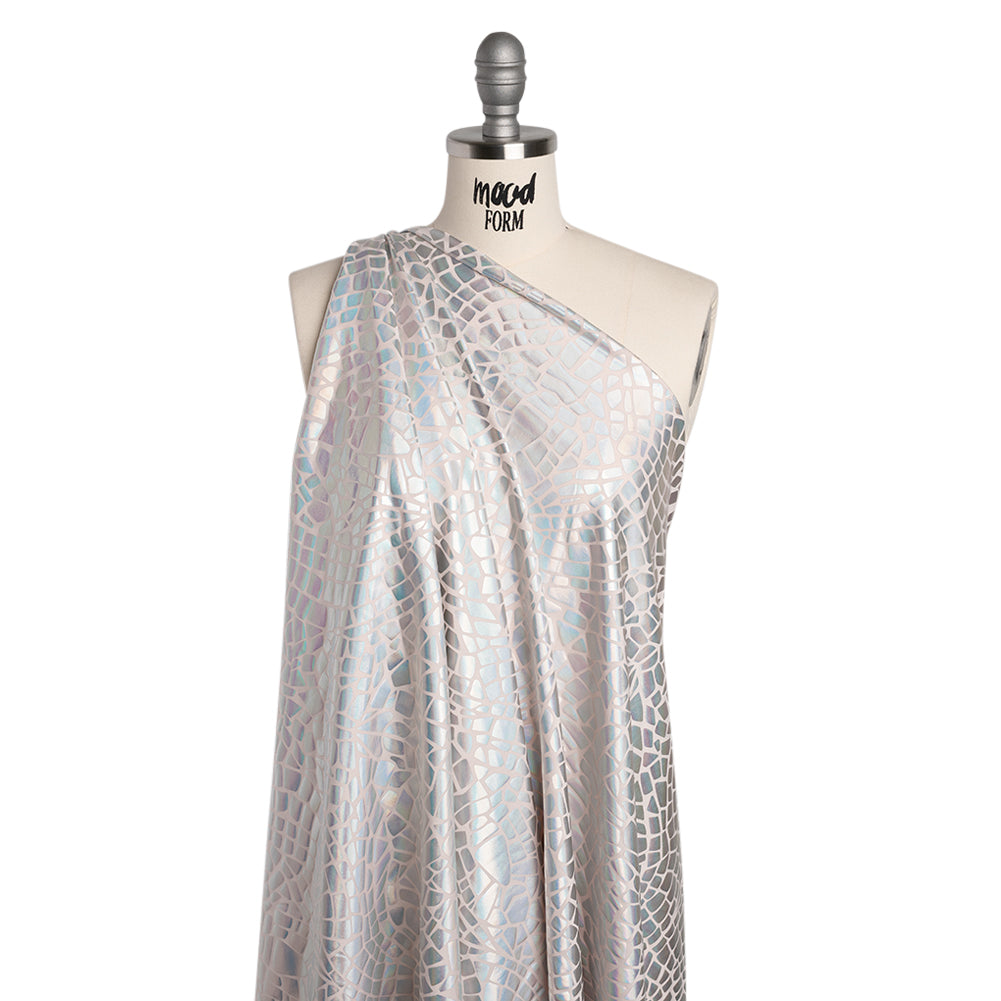 Yaya Han Holographic Foiled Stretch Spandex Polyester Jersey - Metallic Silver Iridescent Broken Glass Abstract - Cosplay Collection Yaya Han Holographic Foiled Stretch Spandex Polyester Jersey - Metallic Silver Iridescent Broken Glass Abstract - Cosplay Collection