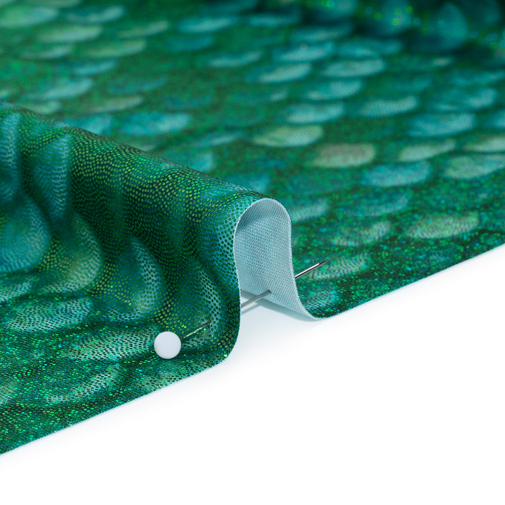 Yaya Han Metallic Foiled Stretch Spandex Polyester Jersey - Emerald Green Mermaid Scales and Tiny Dots - Cosplay Collection - Detail Yaya Han Metallic Foiled Stretch Spandex Polyester Jersey - Emerald Green Mermaid Scales and Tiny Dots - Cosplay Collection - Detail