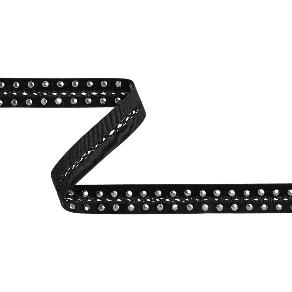 Yaya Han Studs on Velvet Ribbon with Central Lattice - Vampire Silver and Black, 1" - Cosplay Collection Yaya Han Studs on Velvet Ribbon with Central Lattice - Vampire Silver and Black, 1" - Cosplay Collection