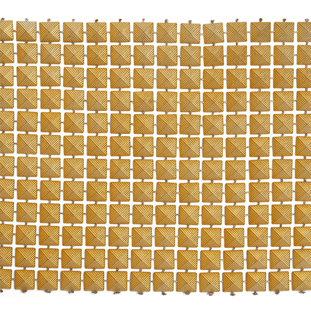 Yaya Han Textured Square Pyramid Studded Chainmail Trim - Yellow Gold, 4" - Cosplay Collection - Folded Yaya Han Textured Square Pyramid Studded Chainmail Trim - Yellow Gold, 4" - Cosplay Collection - Folded