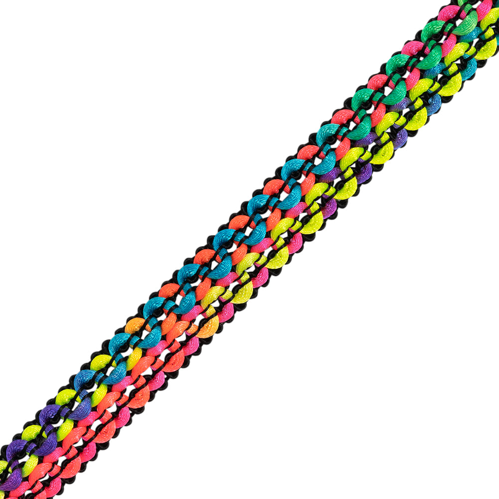 Yaya Han Wavy Braided Cord Trim - Andes Bright Rainbow on Black, 1" - Cosplay Collection - Folded Yaya Han Wavy Braided Cord Trim - Andes Bright Rainbow on Black, 1" - Cosplay Collection - Folded