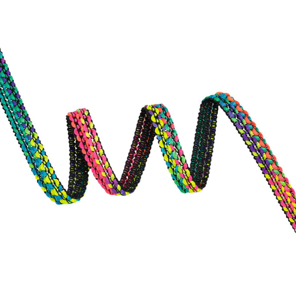 Yaya Han Wavy Braided Cord Trim - Andes Bright Rainbow on Black, 1" - Cosplay Collection Yaya Han Wavy Braided Cord Trim - Andes Bright Rainbow on Black, 1" - Cosplay Collection