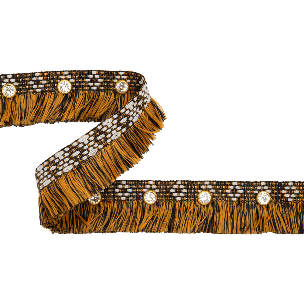 Yaya Han Brush Fringe Trim with Rhinestones - Black, Orange and Gold Geometric, 1.25" - Cosplay Collection Yaya Han Brush Fringe Trim with Rhinestones - Black, Orange and Gold Geometric, 1.25" - Cosplay Collection