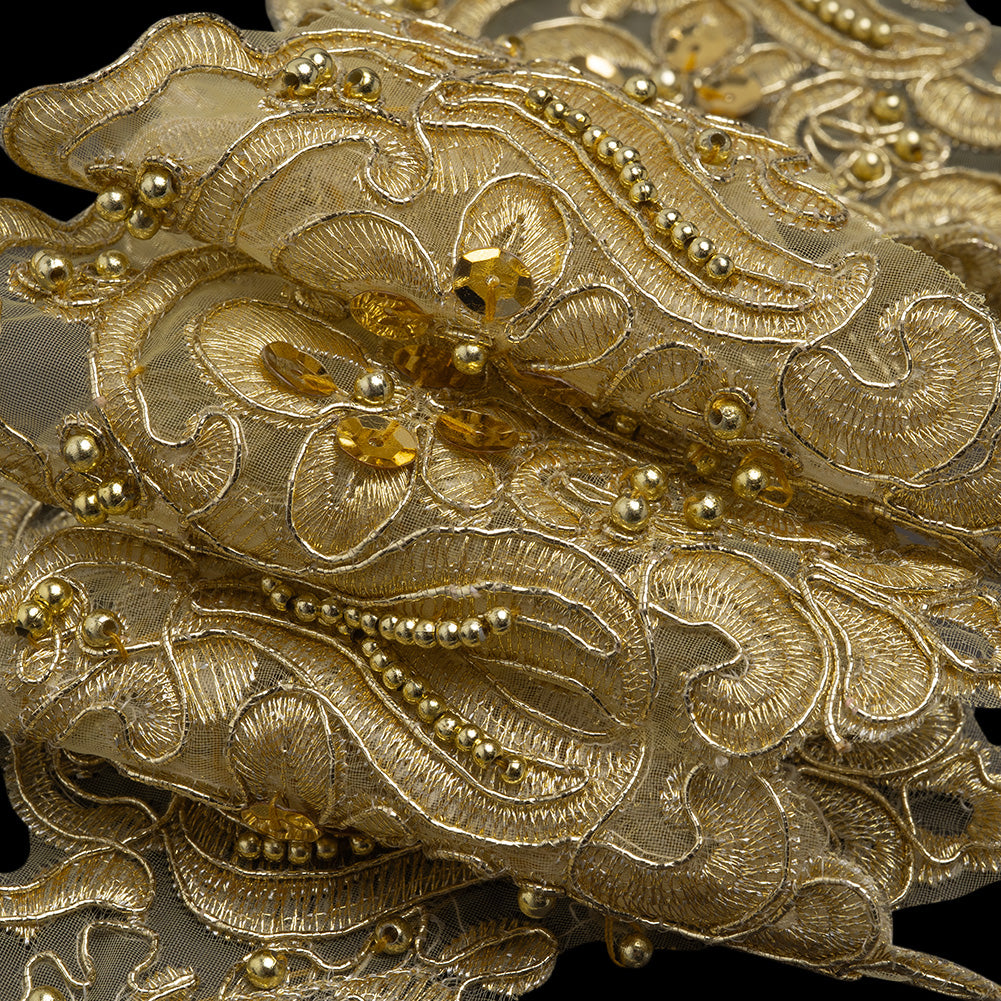Yaya Han Metallic Corded and Beaded Embroidered Lace Trim - Gold Fae Floral Scallops, 5" - Cosplay Collection Yaya Han Metallic Corded and Beaded Embroidered Lace Trim - Gold Fae Floral Scallops, 5" - Cosplay Collection
