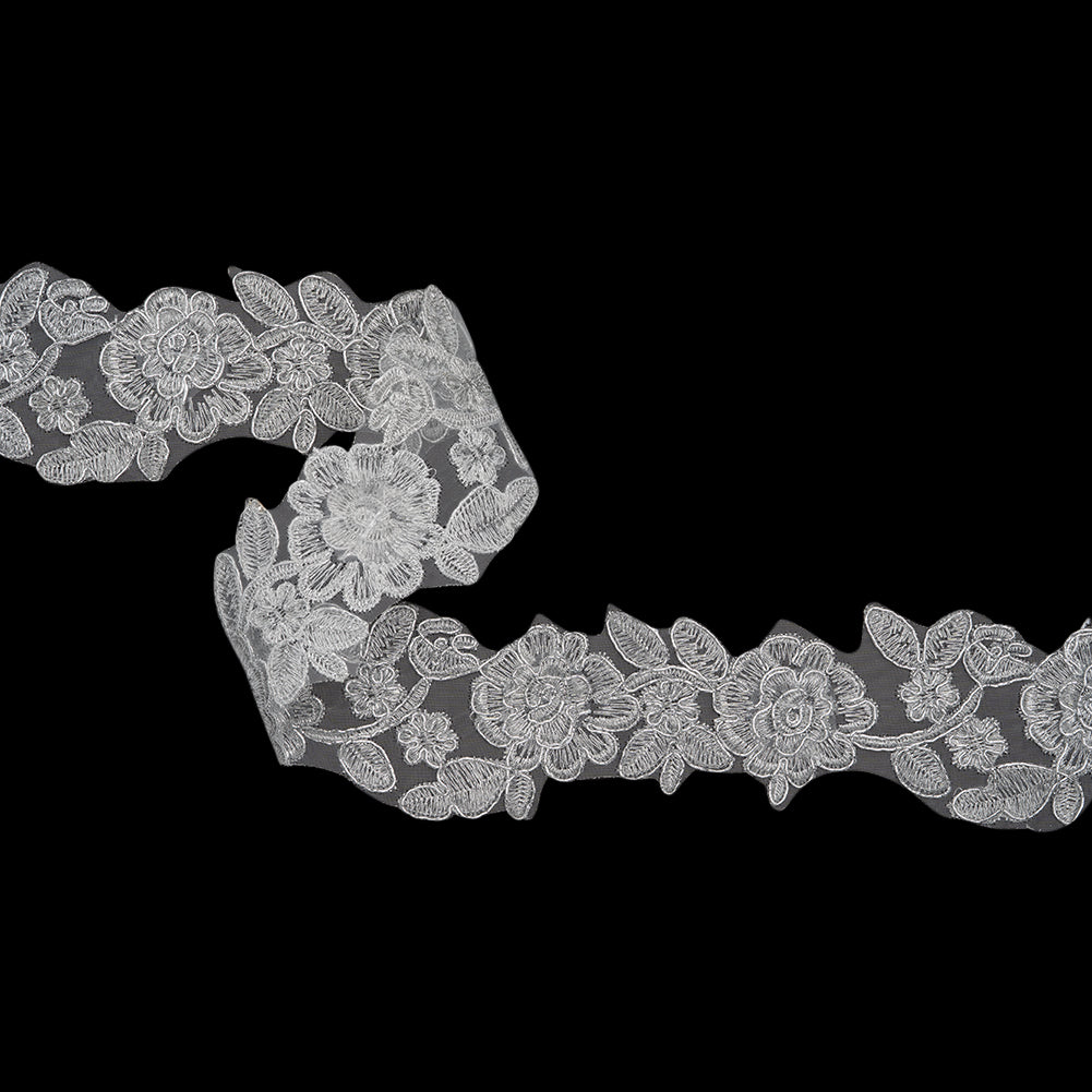 Yaya Han Metallic Corded Embroidered Lace Trim - Silver Fae Floral Vine, 2.5" - Cosplay Collection Yaya Han Metallic Corded Embroidered Lace Trim - Silver Fae Floral Vine, 2.5" - Cosplay Collection