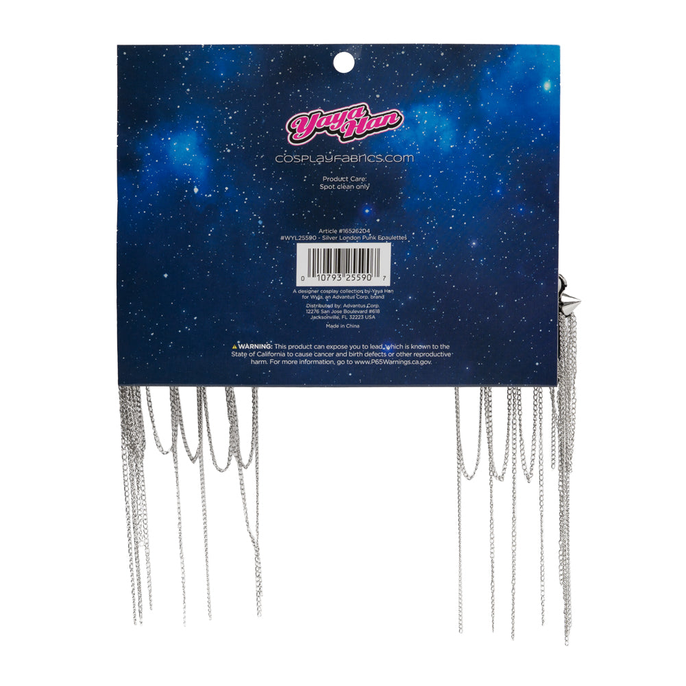 Yaya Han Rhinestones and Spikes Shoulder Epaulettes with Metal Chain Fringe - London Punk Silver and Black, 8.5" x 4.25" - Cosplay Collection Yaya Han Rhinestones and Spikes Shoulder Epaulettes with Metal Chain Fringe - London Punk Silver and Black, 8.5" x 4.25" - Cosplay Collection