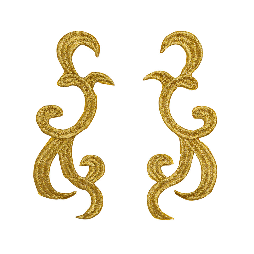 Yaya Han Iron-On Metallic Embroidered Applique Pair - Gold Swirls, 4.25" x 3.25" - Cosplay Collection Yaya Han Iron-On Metallic Embroidered Applique Pair - Gold Swirls, 4.25" x 3.25" - Cosplay Collection