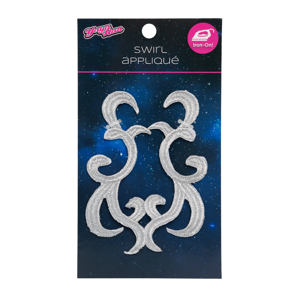 Yaya Han Iron-On Metallic Embroidered Applique Pair - Silver Swirls, 4.25" x 3.25" - Cosplay Collection - Folded Yaya Han Iron-On Metallic Embroidered Applique Pair - Silver Swirls, 4.25" x 3.25" - Cosplay Collection - Folded