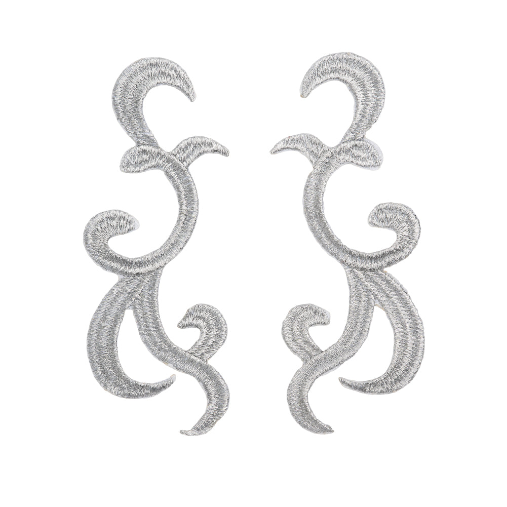 Yaya Han Iron-On Metallic Embroidered Applique Pair - Silver Swirls, 4.25" x 3.25" - Cosplay Collection Yaya Han Iron-On Metallic Embroidered Applique Pair - Silver Swirls, 4.25" x 3.25" - Cosplay Collection