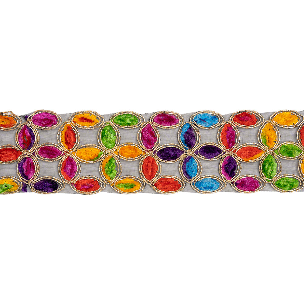 Yaya Han Chenille Embroidered Trim - Metallic Gold and Multicolor Links, 2.25" - Cosplay Collection - Folded Yaya Han Chenille Embroidered Trim - Metallic Gold and Multicolor Links, 2.25" - Cosplay Collection - Folded