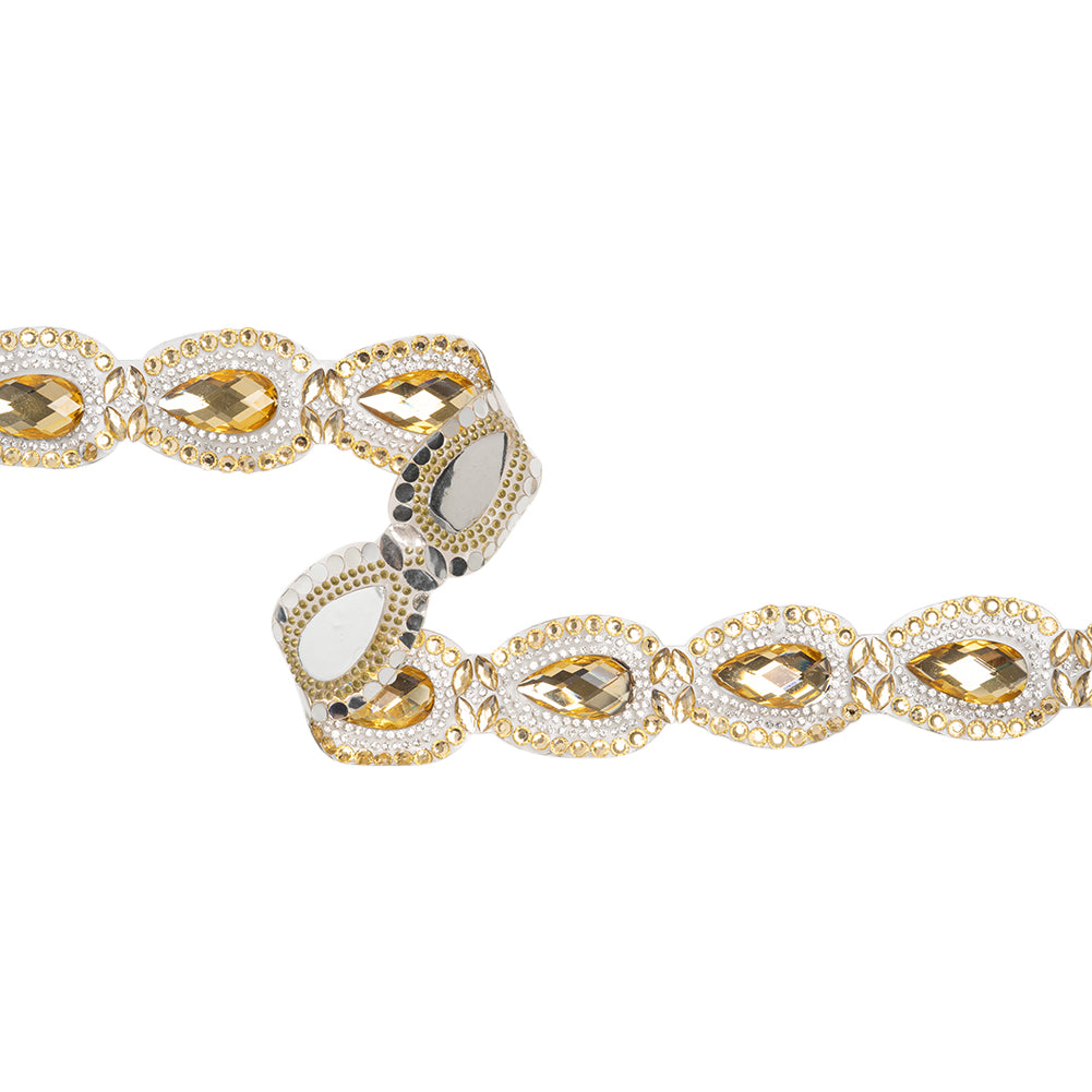 Yaya Han Iron-On Princess Crystal Rhinestone Trim - Gold and Clear Outlined Teardrops, 1.375" - Cosplay Collection Yaya Han Iron-On Princess Crystal Rhinestone Trim - Gold and Clear Outlined Teardrops, 1.375" - Cosplay Collection