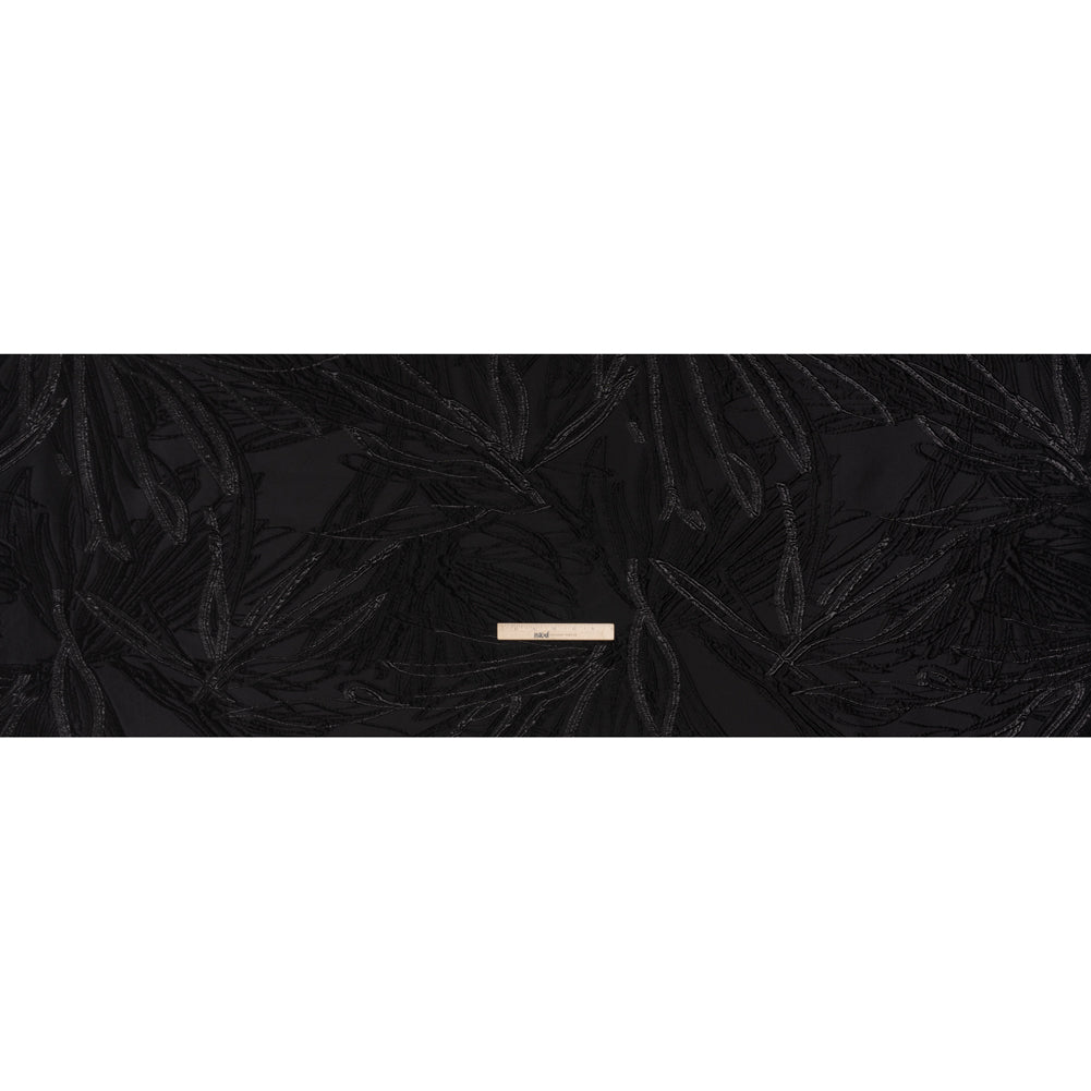 Metallic Polyester and Acetate Brocade - Black on Black Bunches of Leaves Metallic Polyester and Acetate Brocade - Black on Black Bunches of Leaves