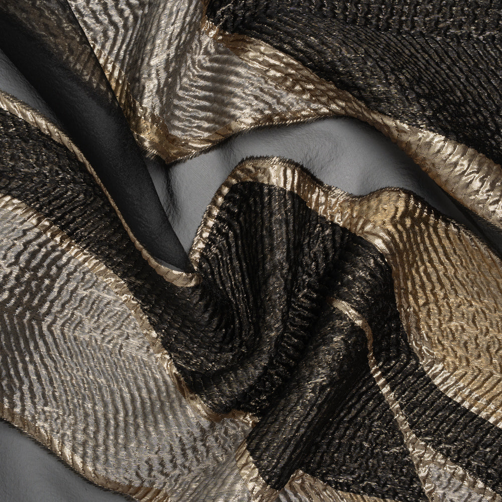 Metallic Rayon and Polyester Burnout Brocade - Gold, Gray and Black Soft Geometric Abstract Metallic Rayon and Polyester Burnout Brocade - Gold, Gray and Black Soft Geometric Abstract