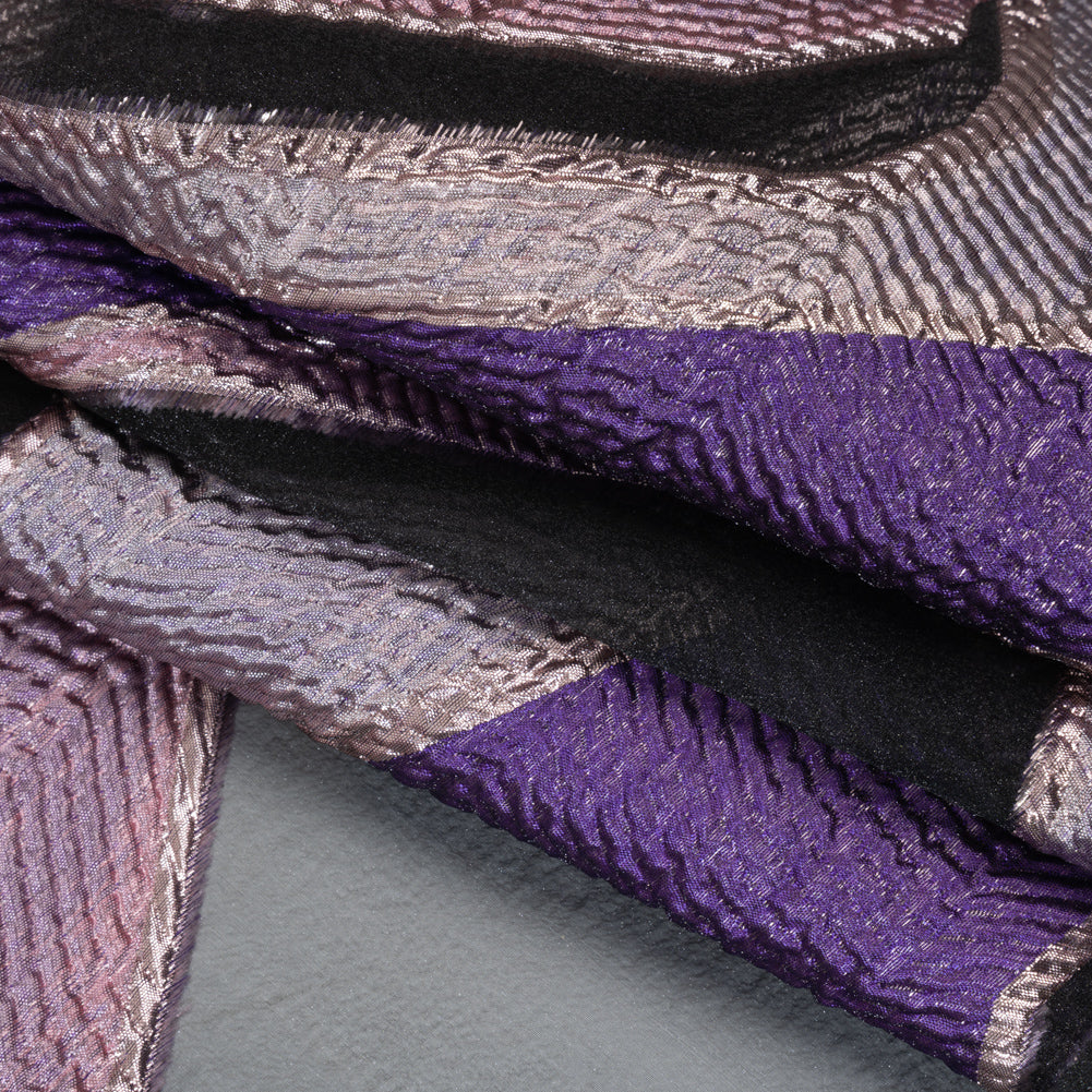Metallic Rayon and Polyester Burnout Brocade - Orchid, Purple and Rose Gold Soft Geometric Abstract Metallic Rayon and Polyester Burnout Brocade - Orchid, Purple and Rose Gold Soft Geometric Abstract