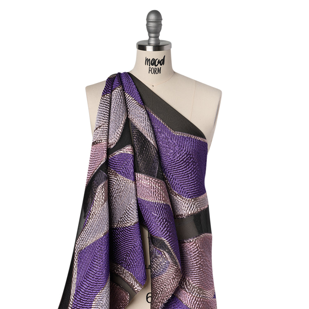 Metallic Rayon and Polyester Burnout Brocade - Orchid, Purple and Rose Gold Soft Geometric Abstract Metallic Rayon and Polyester Burnout Brocade - Orchid, Purple and Rose Gold Soft Geometric Abstract