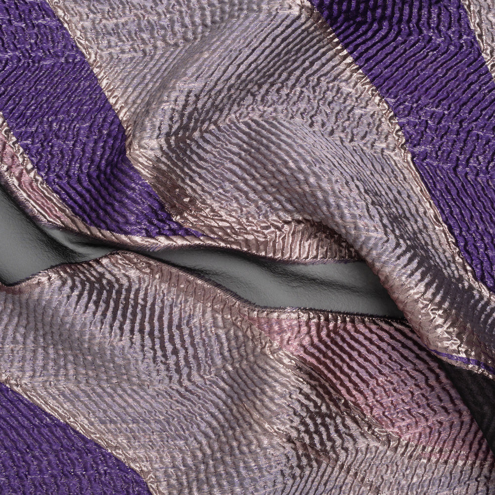 Metallic Rayon and Polyester Burnout Brocade - Orchid, Purple and Rose Gold Soft Geometric Abstract Metallic Rayon and Polyester Burnout Brocade - Orchid, Purple and Rose Gold Soft Geometric Abstract