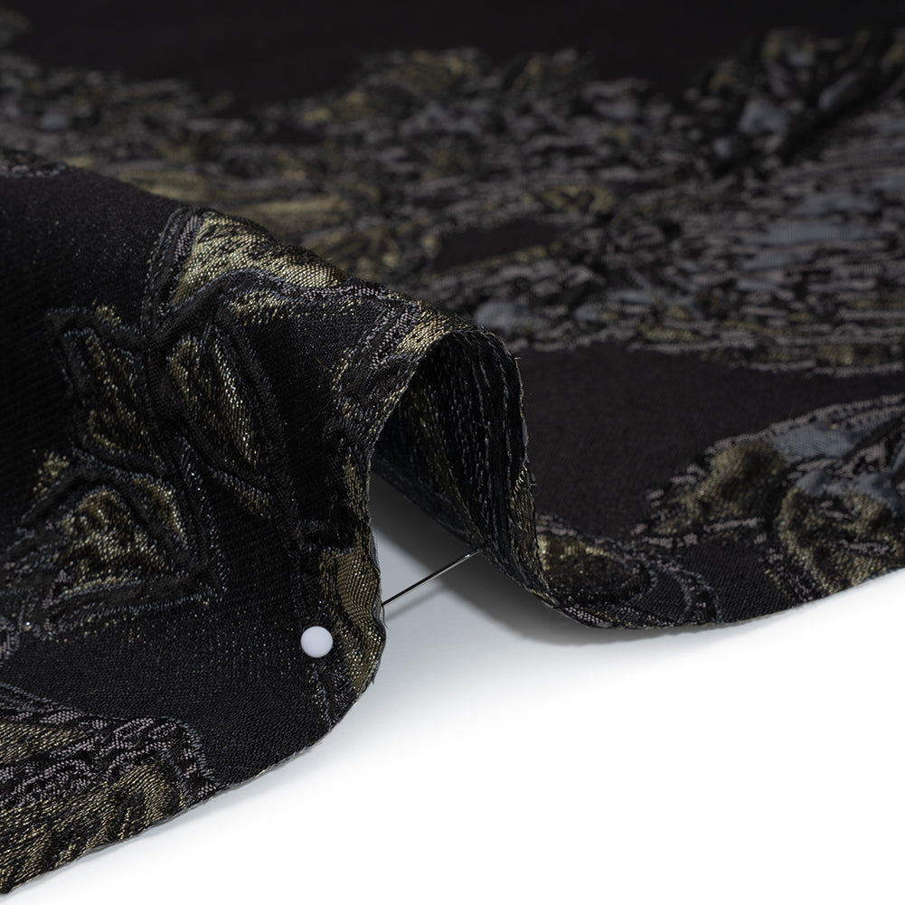 Metallic Polyester Blend Brocade - Olive Green, Black and Gray Fancy Flowers Metallic Polyester Blend Brocade - Olive Green, Black and Gray Fancy Flowers