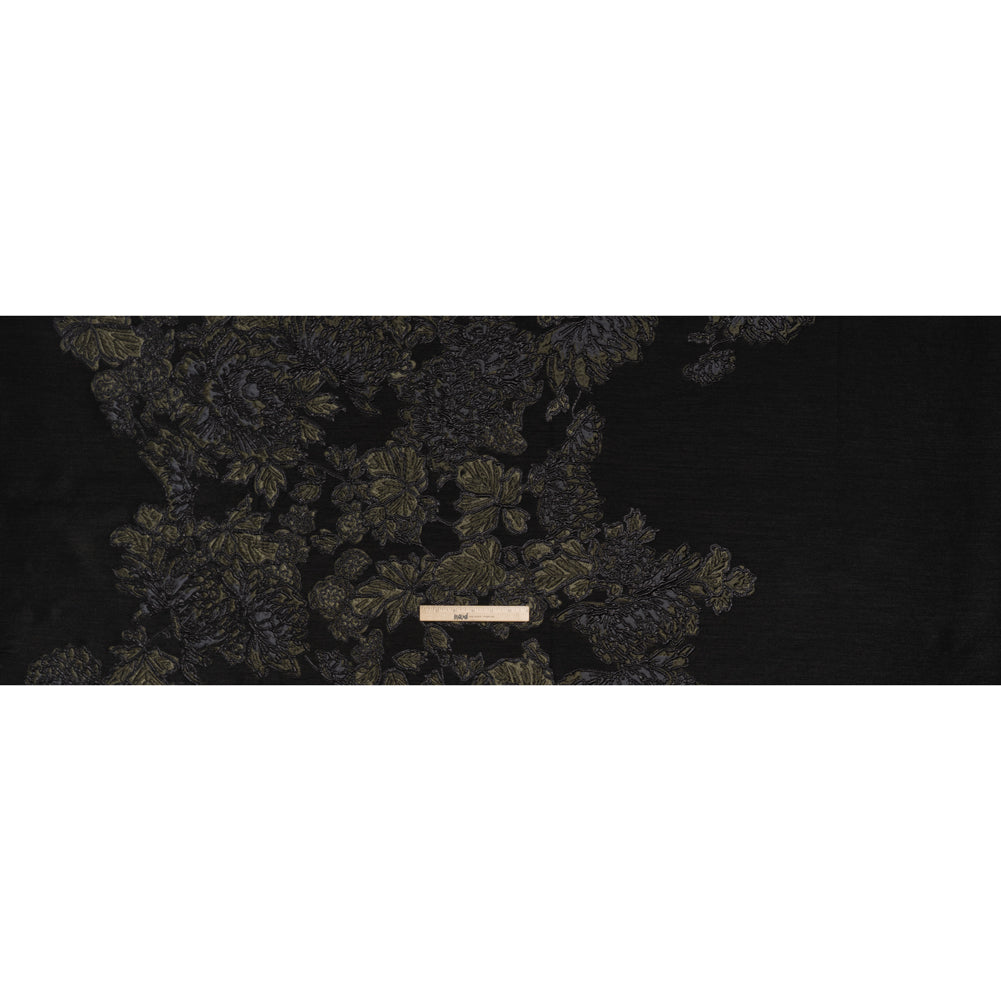 Metallic Polyester Blend Brocade - Olive Green, Black and Gray Fancy Flowers Metallic Polyester Blend Brocade - Olive Green, Black and Gray Fancy Flowers