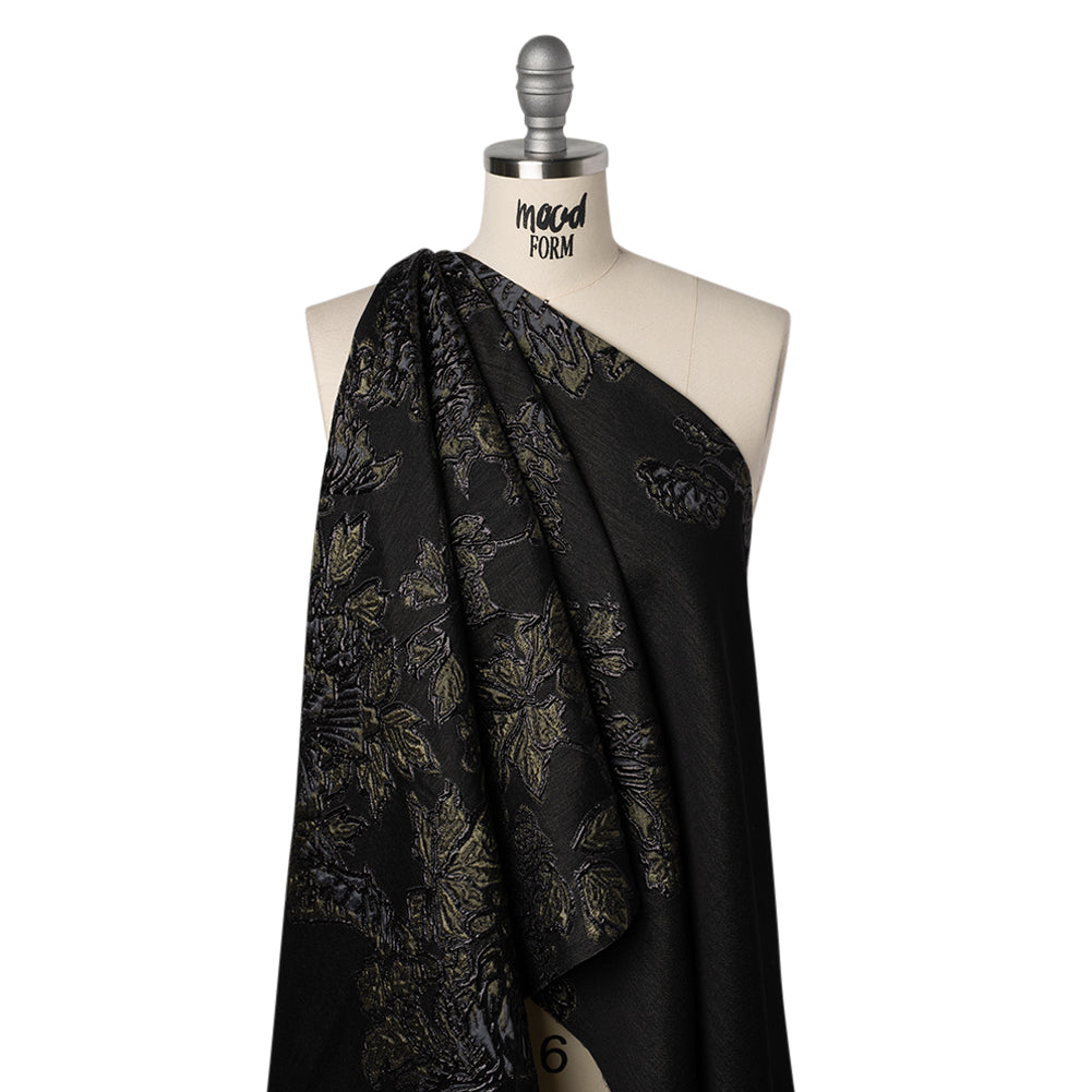 Metallic Polyester Blend Brocade - Olive Green, Black and Gray Fancy Flowers Metallic Polyester Blend Brocade - Olive Green, Black and Gray Fancy Flowers