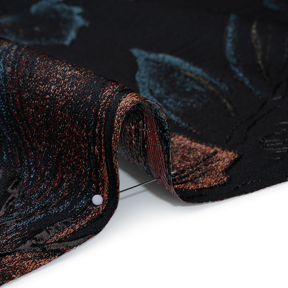 Metallic Acetate and Polyester Brocade - Black, Red and Mint Green Delicate Flowers Metallic Acetate and Polyester Brocade - Black, Red and Mint Green Delicate Flowers