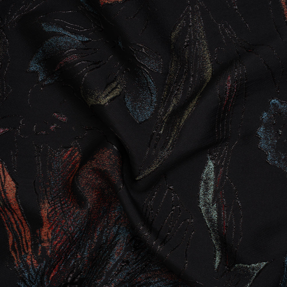 Metallic Acetate and Polyester Brocade - Black, Red and Mint Green Delicate Flowers Metallic Acetate and Polyester Brocade - Black, Red and Mint Green Delicate Flowers