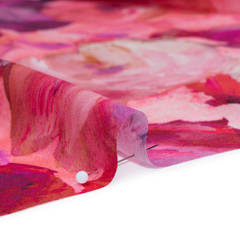 Silk Charmeuse Print 16MM, Made in Italy - Pink, Red and Fuchsia Painted Roses Silk Charmeuse Print 16MM, Made in Italy - Pink, Red and Fuchsia Painted Roses