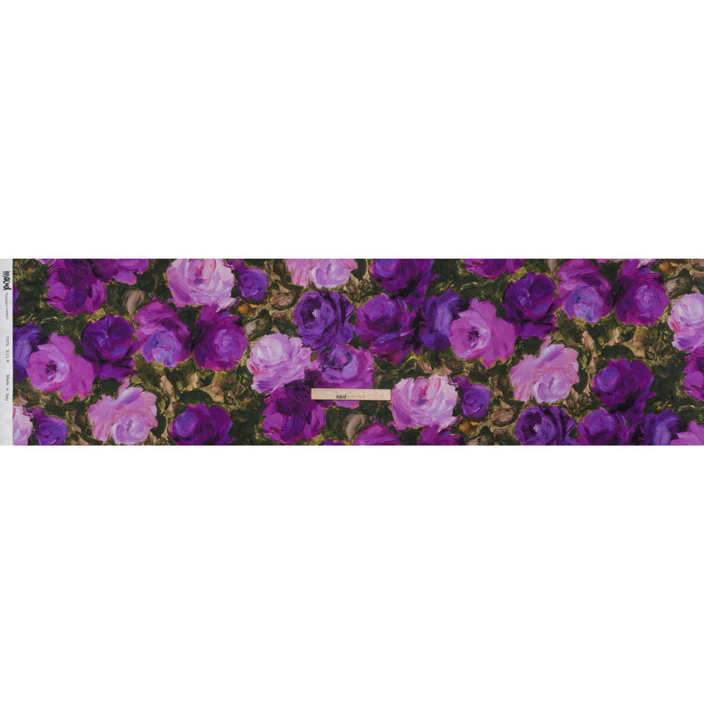 Silk Charmeuse Print 16MM, Made in Italy - Forest Green and Royal Purple Painted Roses - Full - Image 5 of 6 Silk Charmeuse Print 16MM, Made in Italy - Forest Green and Royal Purple Painted Roses - Full - Image 5 of 6
