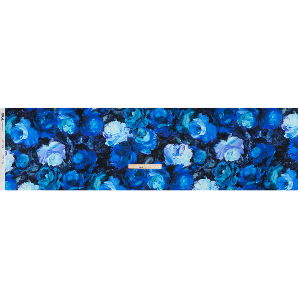 Silk Charmeuse Print 16MM, Made in Italy - Sky Blue, Phthalo and Navy Painted Roses - Full - Image 5 of 6 Silk Charmeuse Print 16MM, Made in Italy - Sky Blue, Phthalo and Navy Painted Roses - Full - Image 5 of 6