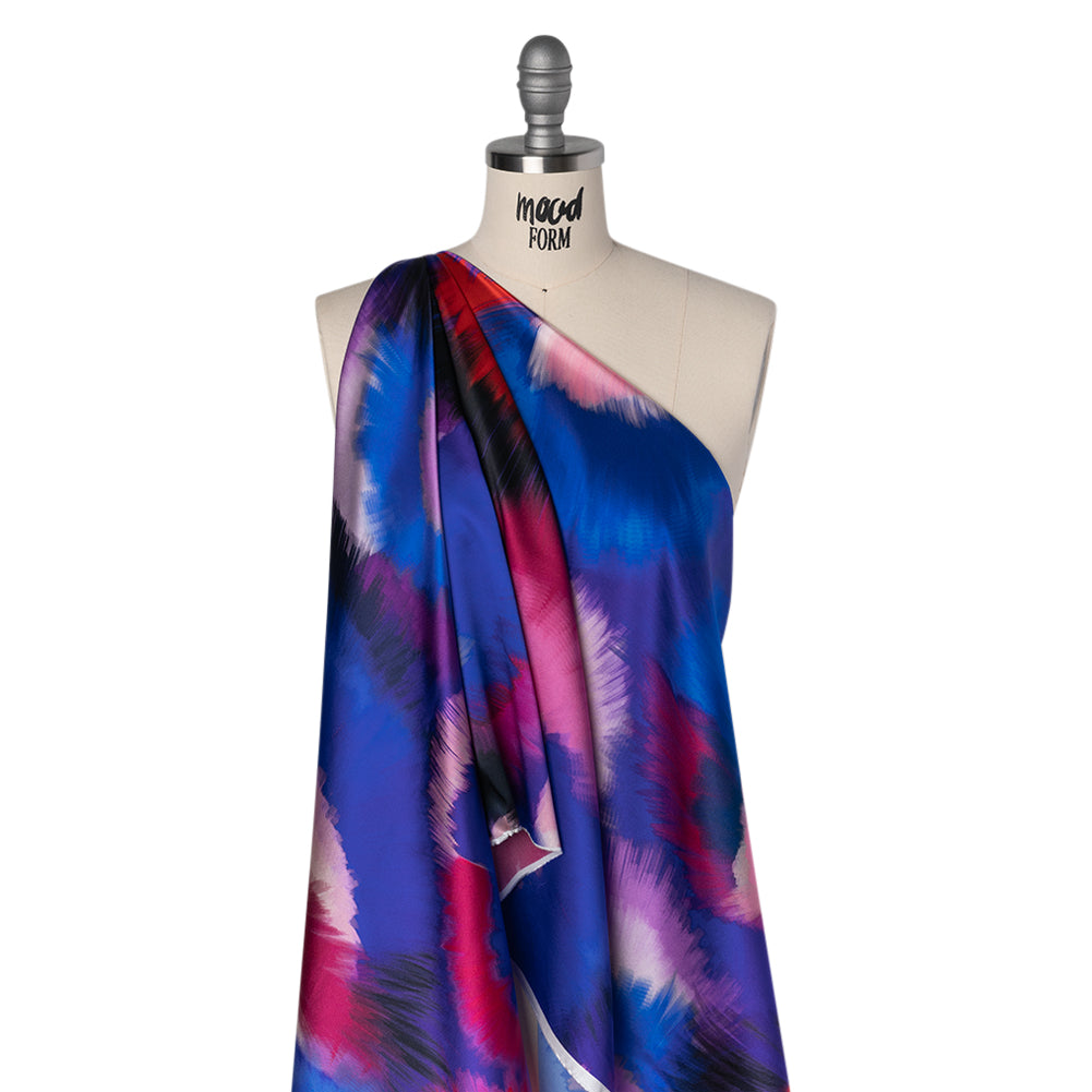 Silk Charmeuse Print 16MM, Made in Italy - Blue, Hot Pink and Red Painted Bursts Folded Silk Charmeuse Print 16MM, Made in Italy - Blue, Hot Pink and Red Painted Bursts Folded