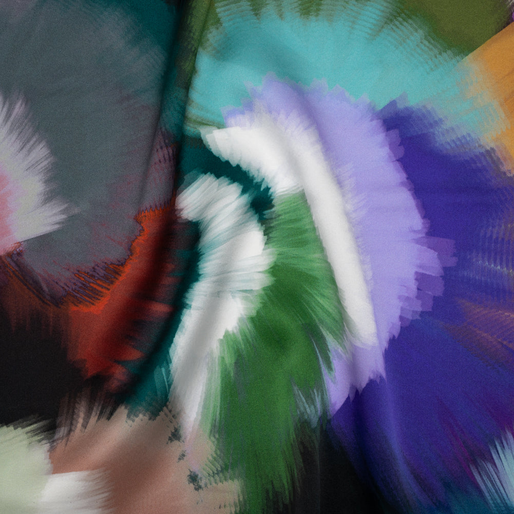Silk Charmeuse Print 16MM, Made in Italy - Teal, Pink and Blue Painted Bursts Drape Silk Charmeuse Print 16MM, Made in Italy - Teal, Pink and Blue Painted Bursts Drape
