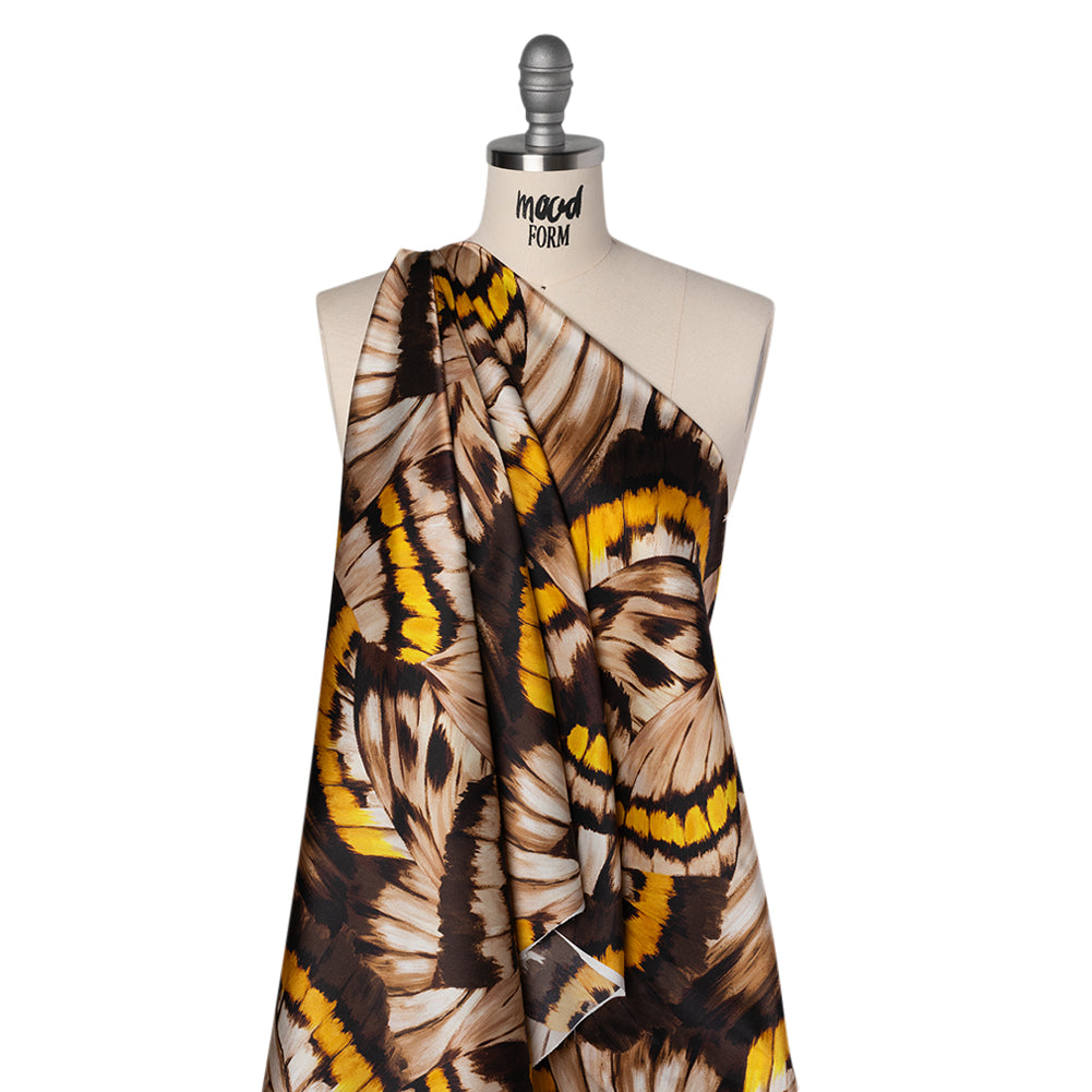Silk Charmeuse Print 16MM, Made in Italy - Brown, Beige and Golden Yellow Butterfly Wings - Drape Silk Charmeuse Print 16MM, Made in Italy - Brown, Beige and Golden Yellow Butterfly Wings - Drape