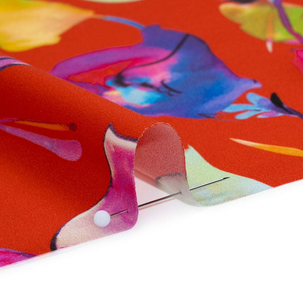 Silk Charmeuse Print 16MM, Made in Italy - Red and Rainbow Illustrated Watercolor Flowers - Full - Image 4 of 6 Silk Charmeuse Print 16MM, Made in Italy - Red and Rainbow Illustrated Watercolor Flowers - Full - Image 4 of 6