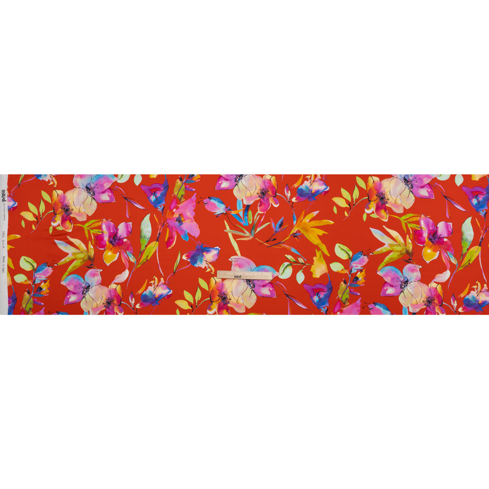Silk Charmeuse Print 16MM, Made in Italy - Red and Rainbow Illustrated Watercolor Flowers - Full - Image 5 of 6 Silk Charmeuse Print 16MM, Made in Italy - Red and Rainbow Illustrated Watercolor Flowers - Full - Image 5 of 6