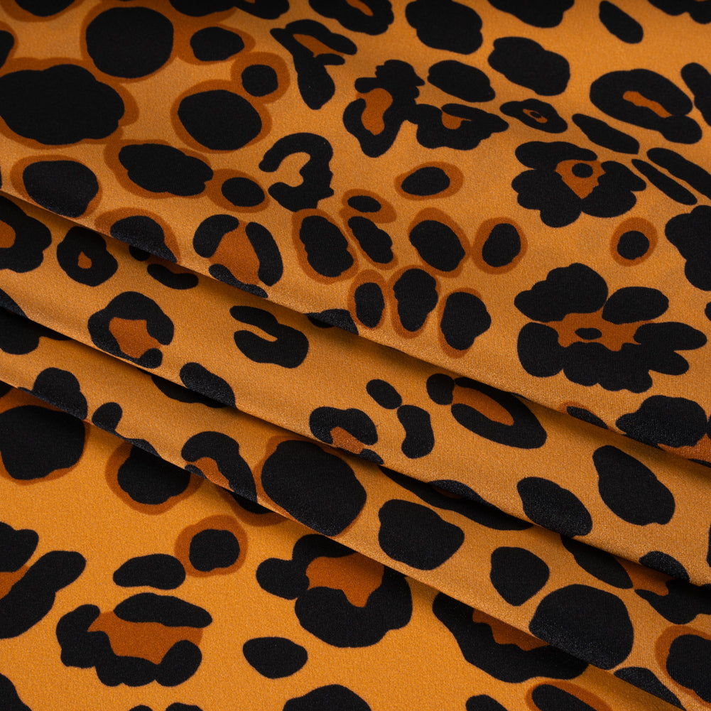 Silk Charmeuse Print 16MM, Made in Italy - Tan, Brown and Black Animal Spots - Detail Silk Charmeuse Print 16MM, Made in Italy - Tan, Brown and Black Animal Spots - Detail