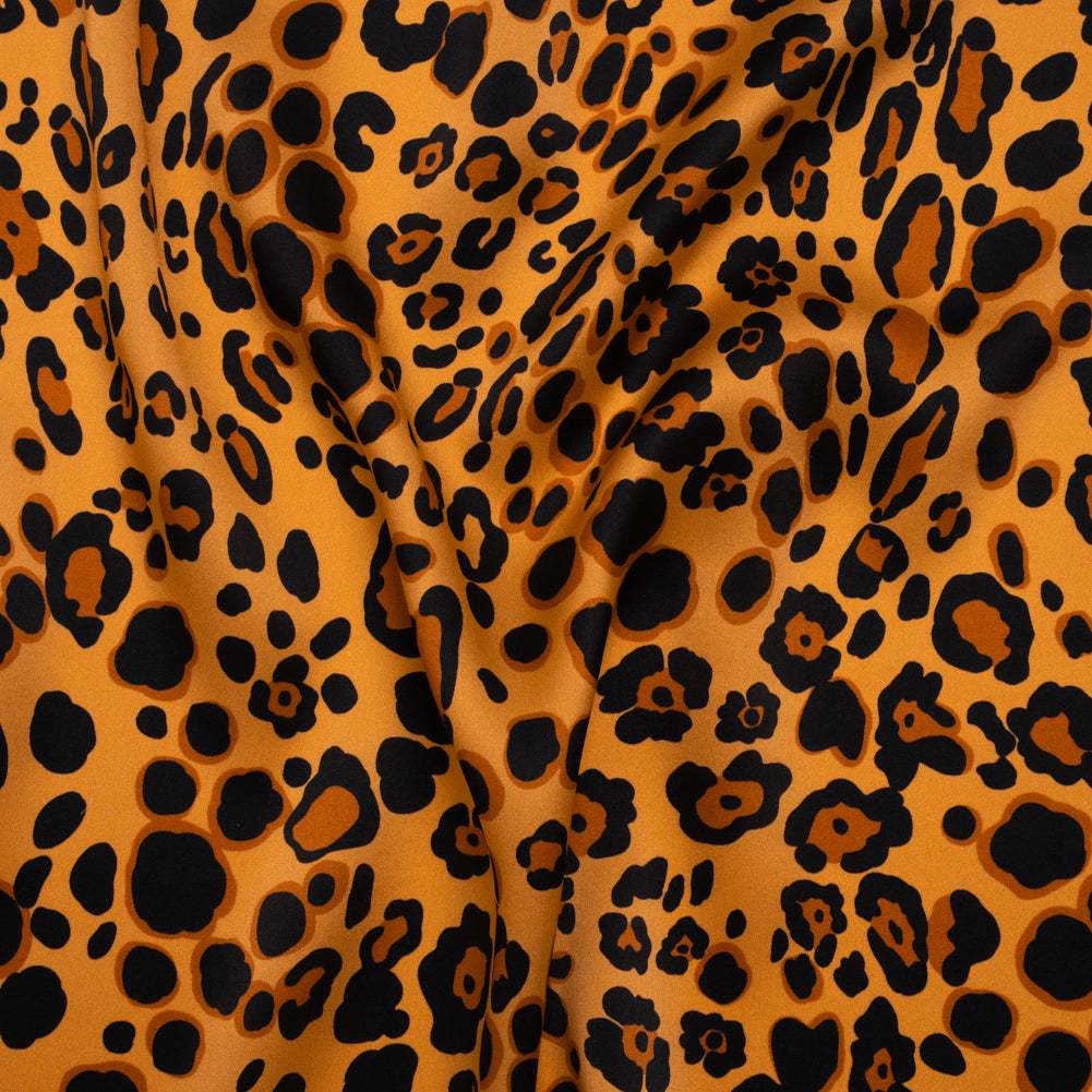Silk Charmeuse Print 16MM, Made in Italy - Tan, Brown and Black Animal Spots - Drape Silk Charmeuse Print 16MM, Made in Italy - Tan, Brown and Black Animal Spots - Drape