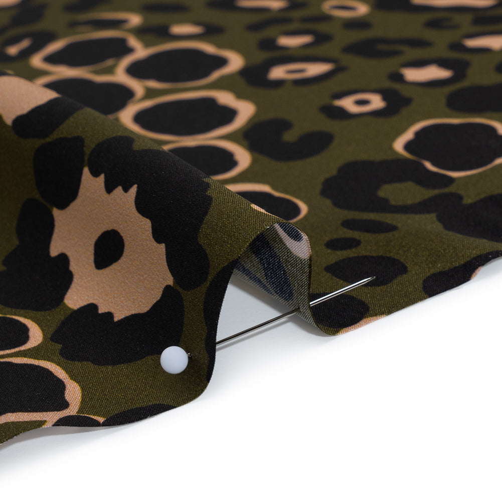 Silk Charmeuse Print 16MM, Made in Italy - Dark Olive Green, Beige and Black Animal Spots Full Silk Charmeuse Print 16MM, Made in Italy - Dark Olive Green, Beige and Black Animal Spots Full