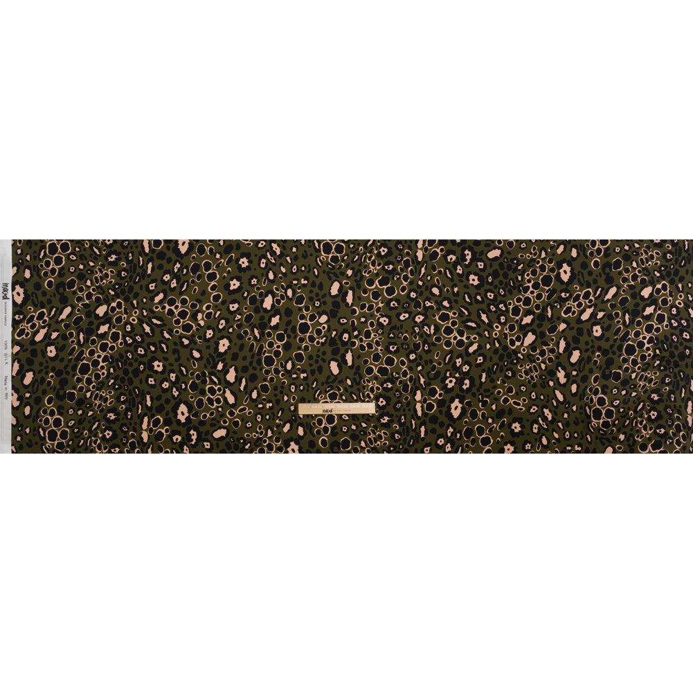 Silk Charmeuse Print 16MM, Made in Italy - Dark Olive Green, Beige and Black Animal Spots - Full - Image 5 of 6 Silk Charmeuse Print 16MM, Made in Italy - Dark Olive Green, Beige and Black Animal Spots - Full - Image 5 of 6