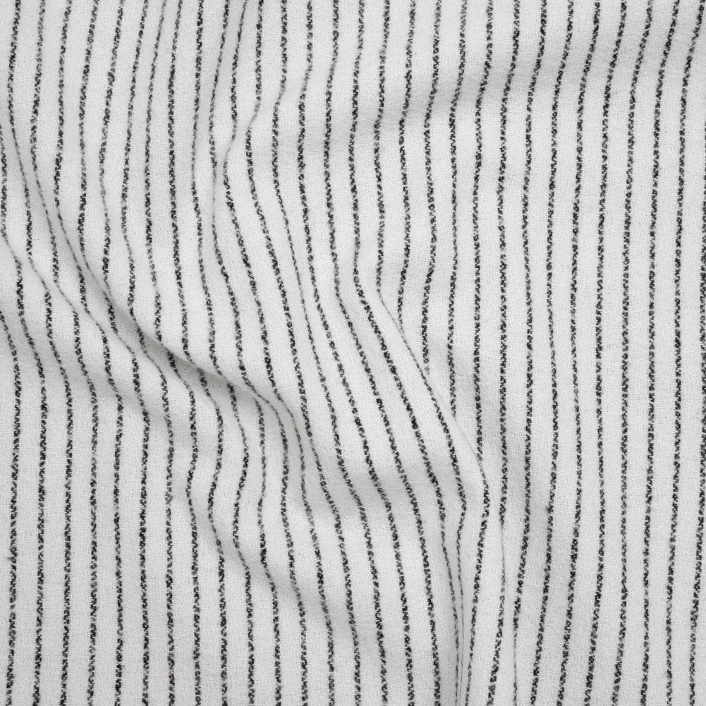Yarn-Dyed Cotton Flannel - Black on White Chalk Stripes - Deadstock Yarn-Dyed Cotton Flannel - Black on White Chalk Stripes - Deadstock