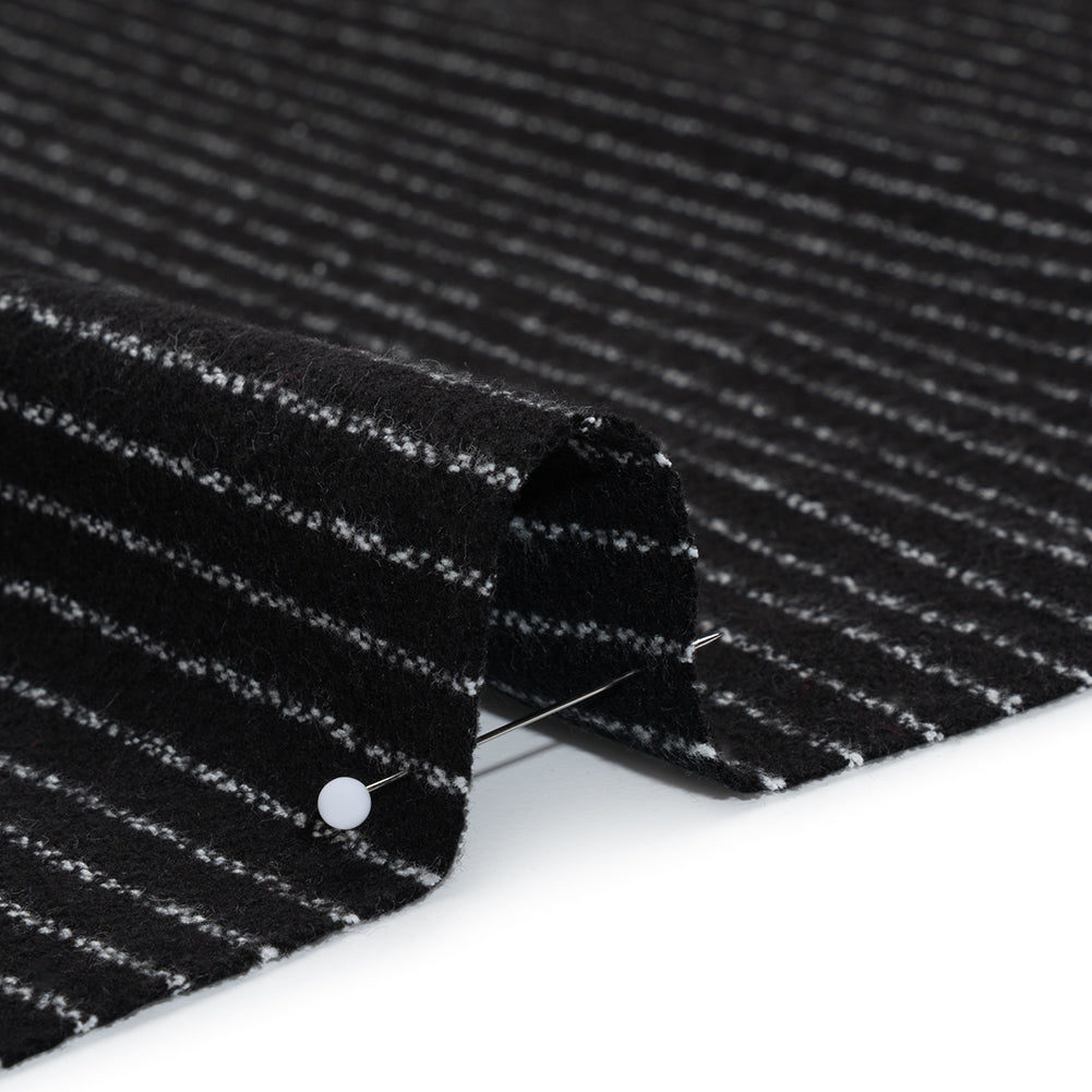 Yarn-Dyed Cotton Flannel - White on Black Chalk Stripes - Detail Yarn-Dyed Cotton Flannel - White on Black Chalk Stripes - Detail