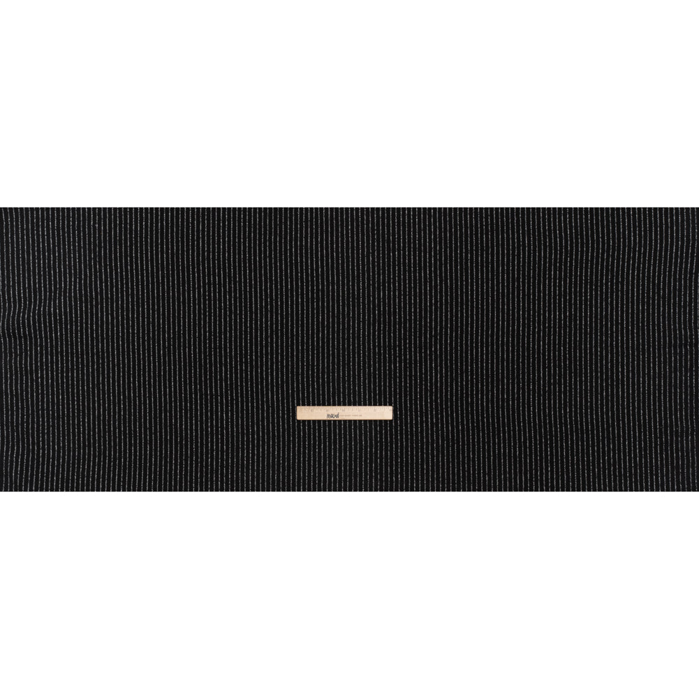 Yarn-Dyed Cotton Flannel - White on Black Chalk Stripes - Full Yarn-Dyed Cotton Flannel - White on Black Chalk Stripes - Full