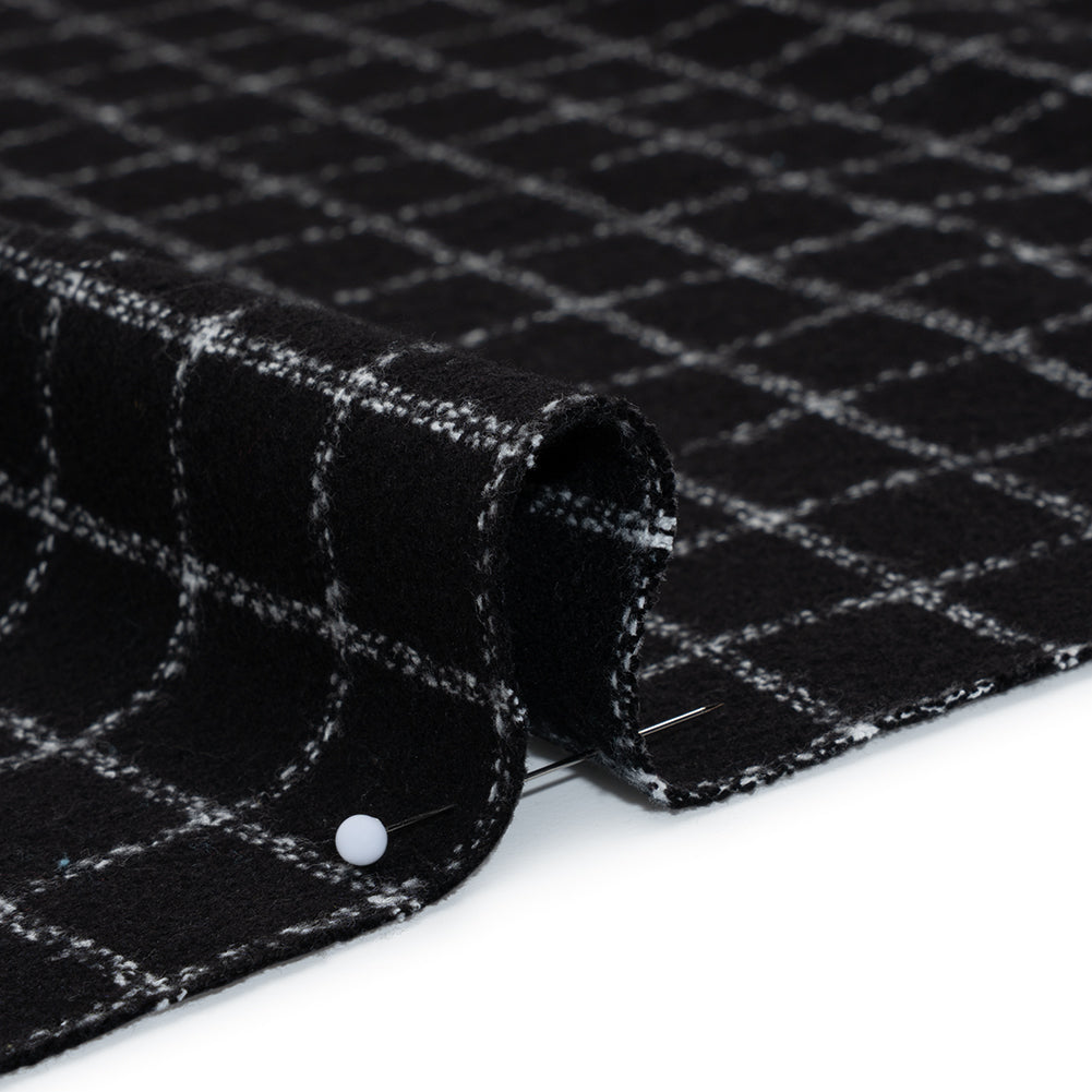 Yarn-Dyed Cotton Flannel - White on Black Windowpane Checks - Deadstock Detail Yarn-Dyed Cotton Flannel - White on Black Windowpane Checks - Deadstock Detail