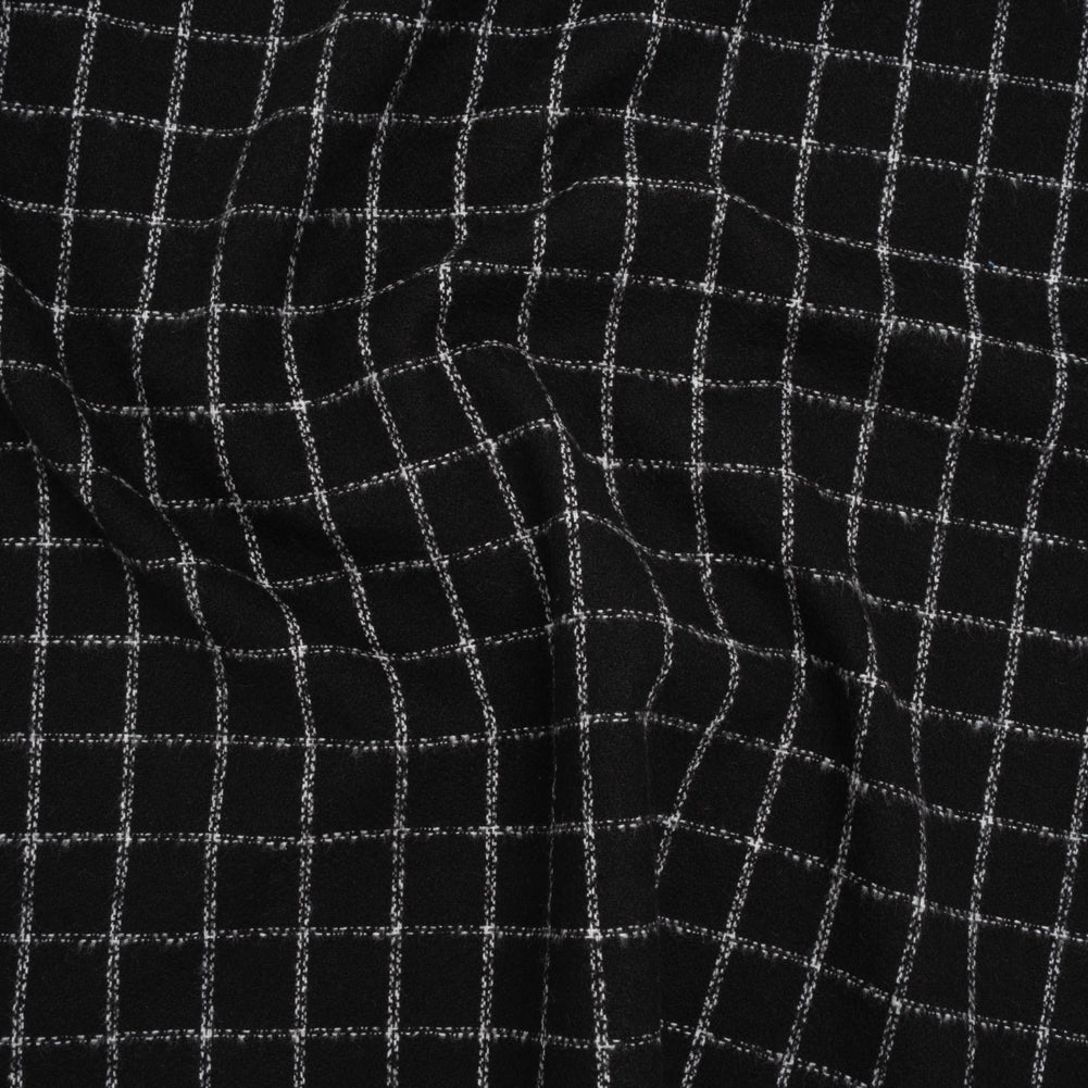 Yarn-Dyed Cotton Flannel - White on Black Windowpane Checks - Deadstock Yarn-Dyed Cotton Flannel - White on Black Windowpane Checks - Deadstock