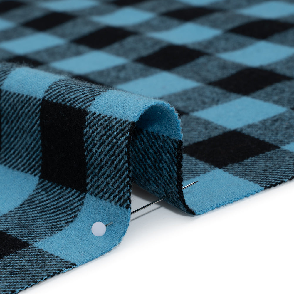 Yarn-Dyed Cotton Twill Flannel - Small Sky Blue and Black Buffalo Check - Deadstock Yarn-Dyed Cotton Twill Flannel - Small Sky Blue and Black Buffalo Check - Deadstock