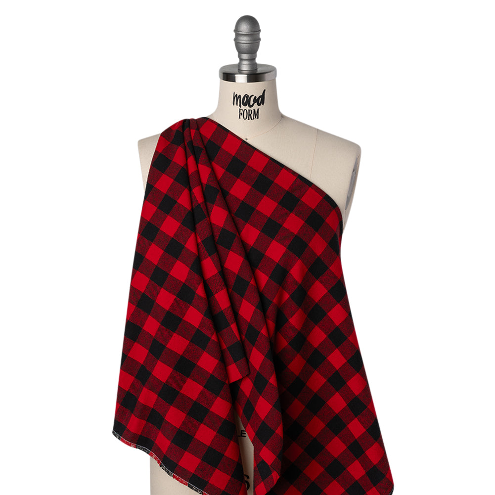 Yarn-Dyed Cotton Twill Flannel - Small Red and Black Buffalo Check - Deadstock Drape Yarn-Dyed Cotton Twill Flannel - Small Red and Black Buffalo Check - Deadstock Drape