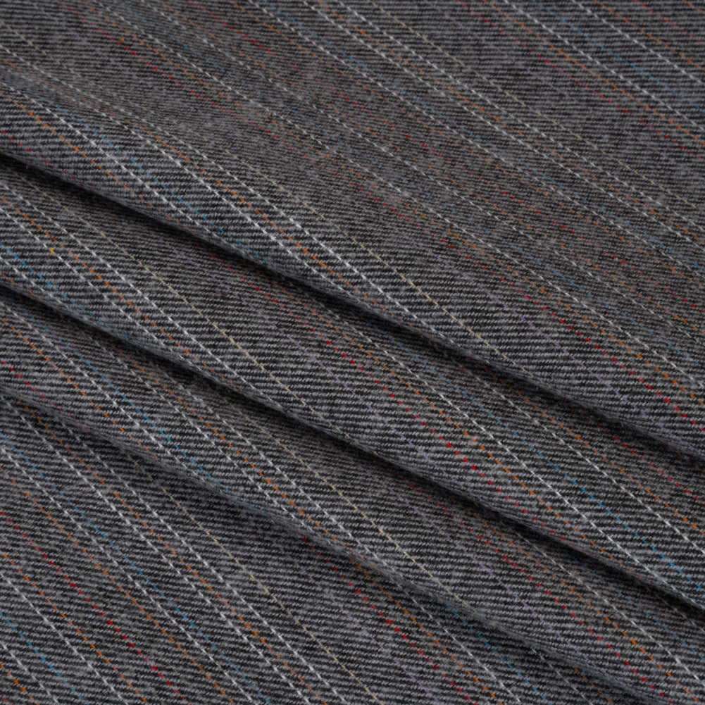 Yarn-Dyed Cotton Twill Flannel - Gray, Sky Blue and Red Pinstripes - Deadstock